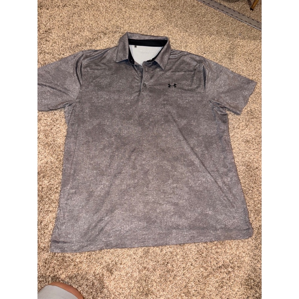 Under Armour Mens HeatGear Polo Shirt Bundle XL Gray Space & Orange Striped 2pk